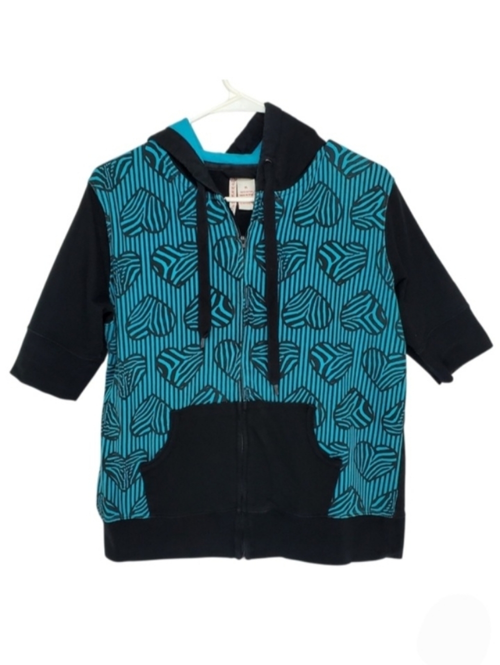 7087 * Threads Blue Heart Graphic Short Sleeve Full Zip Hoodie XL